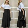 Dot Print Long Skirt for Women Elastic High Waist Tie Patchwork Ruffled Long Skirt Summer Breathable Lightweight Loose Soft Comfortable Work Skirt