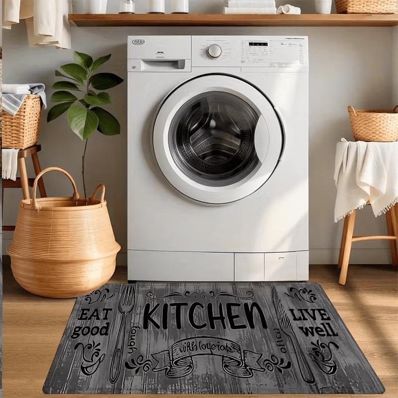 Dark Gray Kitchen Rug, Laundry Room Mat, Made of Plush Material, 1.19 cm Thick, Water-absorbent and Slip-resistant. Suitable for Entryways, Bedrooms,