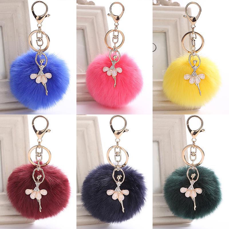 Высококачественный брелок для ключей для женщин, сумка, танцующий ангел, пушистый помпон, брелок, популярный балерина, девушка, брелки, ювелирные изделия, подвеска для автомобиля, аксессуары