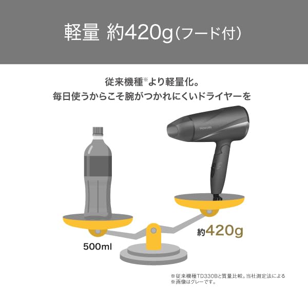 TESCOM Protect Ion Hair High Cold and Warm Dryer, Foldable, Airflow, Lightweight, Air, White, TD360A-W