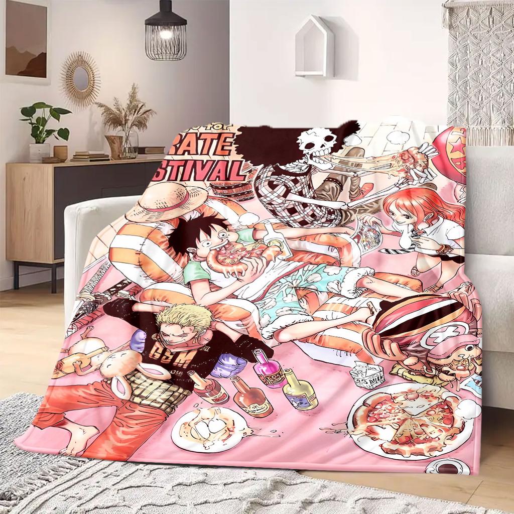 Фланелевое одеяло из аниме OnePiece Теплое, Уютное, Подходит для спален, Диванов, Кроватей, Стульев, Пикников, Путешествий