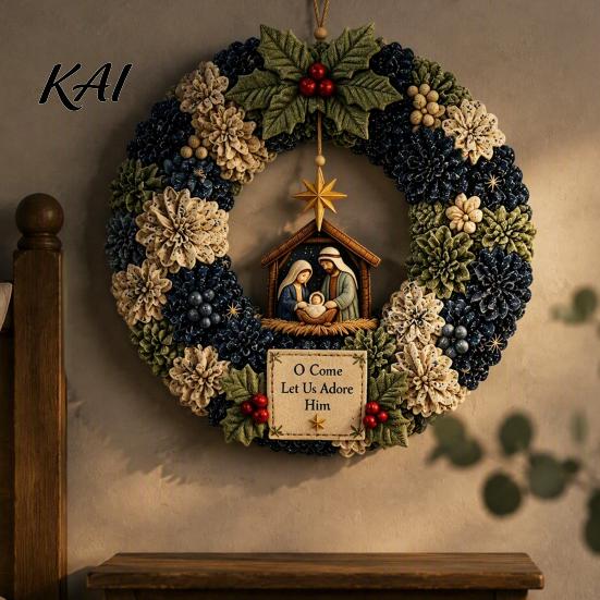 Tree Poke Art Wreath DIY Christmas Kit, 3D Fabric Santa Snowman Elk Xmas Party Set, Holiday Front Door Decor Crafts Beginner Friendly