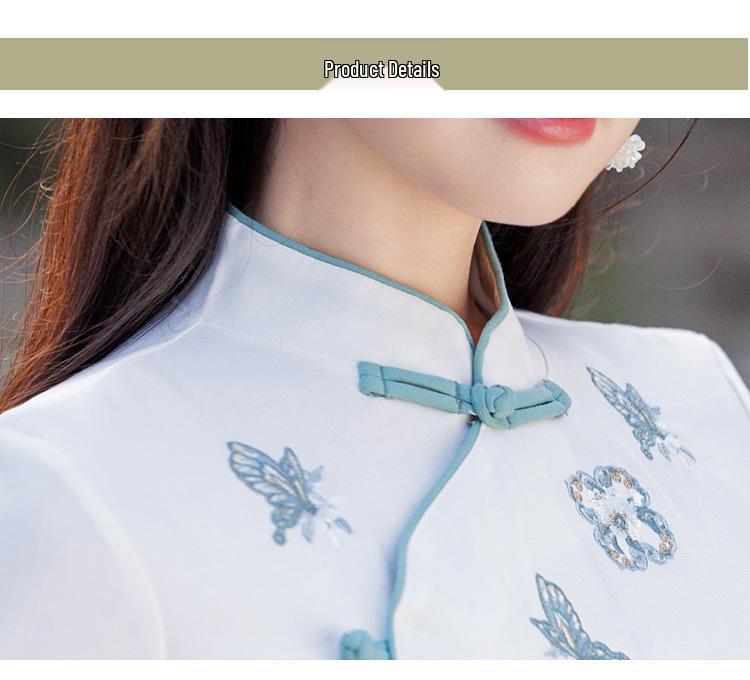 Летний ретро китайский костюм Тан с вышивкой из хлопка и льна, топ ципао со стойкой