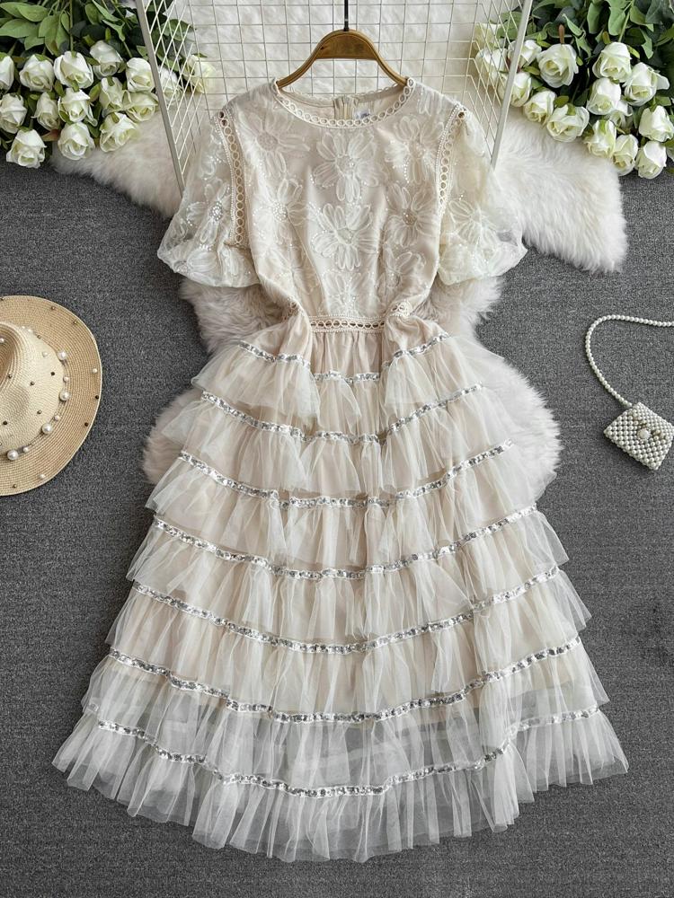 Летние женские сладкие блестящие цветочные сетчатые вечерние платья с вырезами