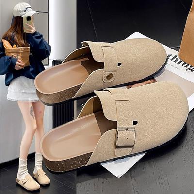 Толстоподошвенные шлепанцы с полуноском и круглым носком, на одном ремешке, с мягкой подошвой, нескользящие, ретро женская обувь, шлепанцы с закрытым носком, трендовые для улицы
