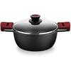 BRA Premiere - 32 Cm High Cast Aluminum Saucepan - 3 Layers, Reinforced Non-Stick Coating, 2 Removable Handles