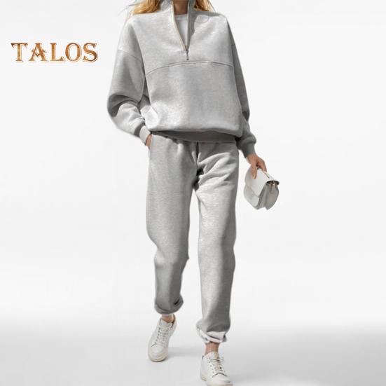 2 Pcs/Set Women Top Pants Set Half Zipper High Collar Long Sleeve Thickened Sweatshirt Stretchy Waist Ankle-banded Trousers Sport Fitness Tracksuit