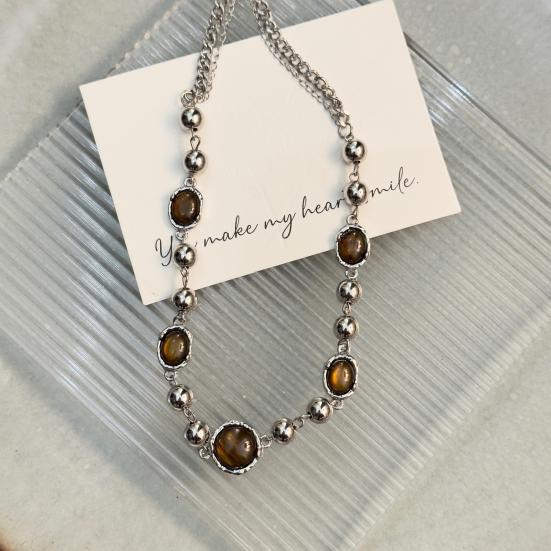 Женское ожерелье из бисера с тигром, регулируемый глаз, камень, декор, искусственная длина, зажим для омара, колье