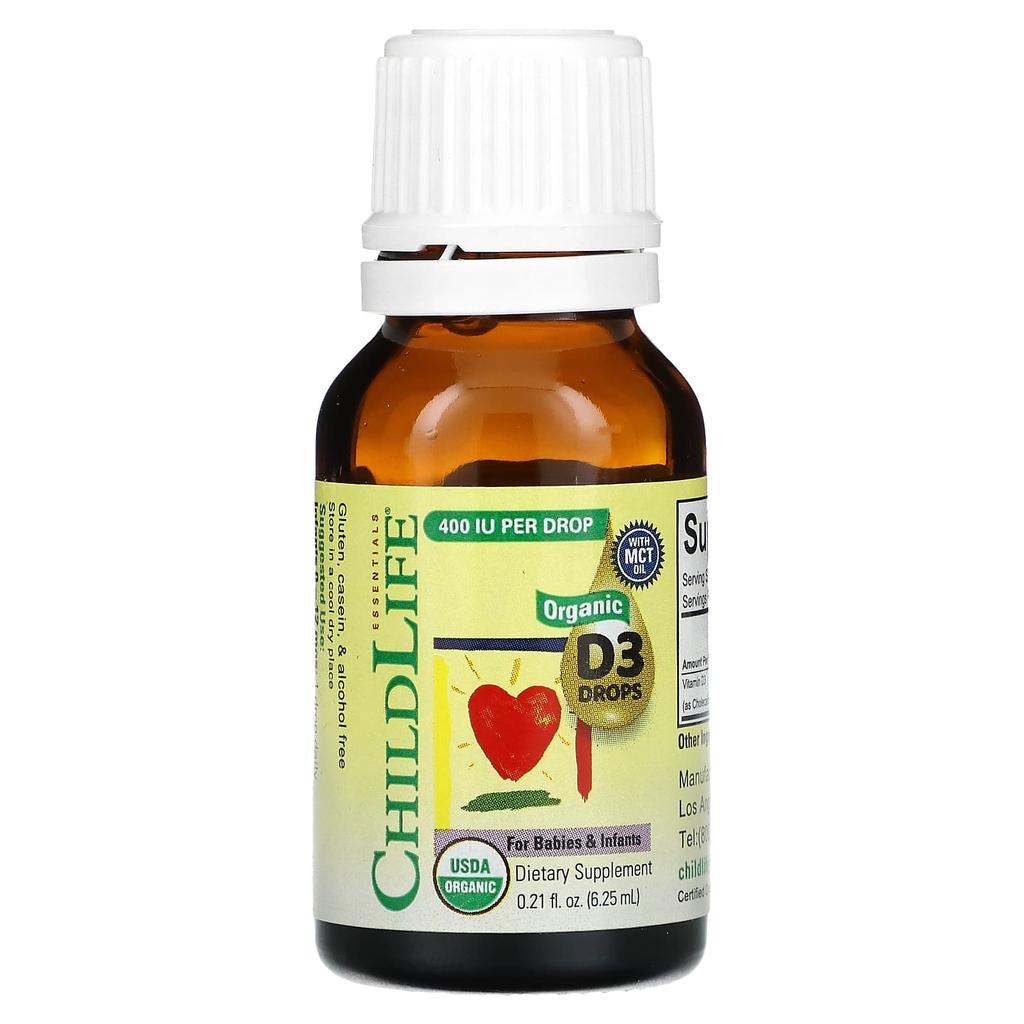 ChildLife Essentials, Органические капли D3 для младенцев и малышей, 0,21 жидких унций (6,25 мл)