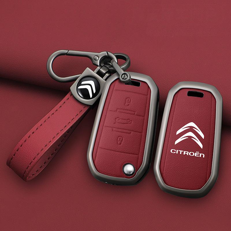 JGNT8 Zinc Alloy Leather Car Flip Remote Key Case Cover Protector Shell Fob durable durable Keyring For Citroen C3 C4 CACTUS C6 C8