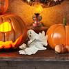 Halloween Ghost Walking Dog Statue Cute Ghost Dog Figurine Resin Ghost Sculpture Tabletop Ornament for Indoor Outdoor Decor