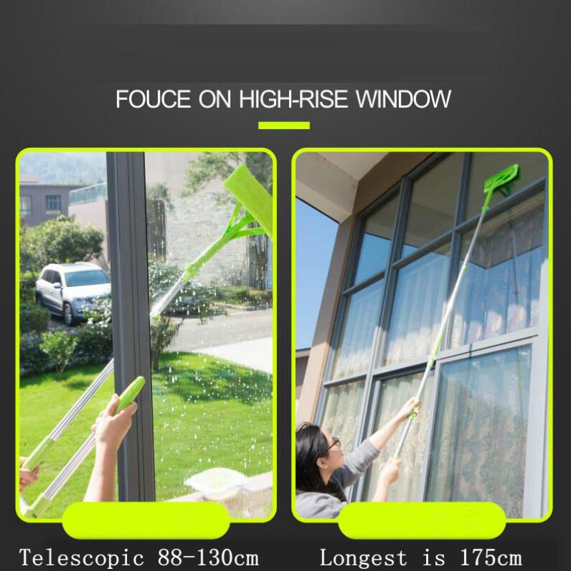 Multi Functional Telescopic Window Cleaner Double Sided Glass Wiper with Extension Pole Home Window Cleaning Tool Glass Scraper Brush