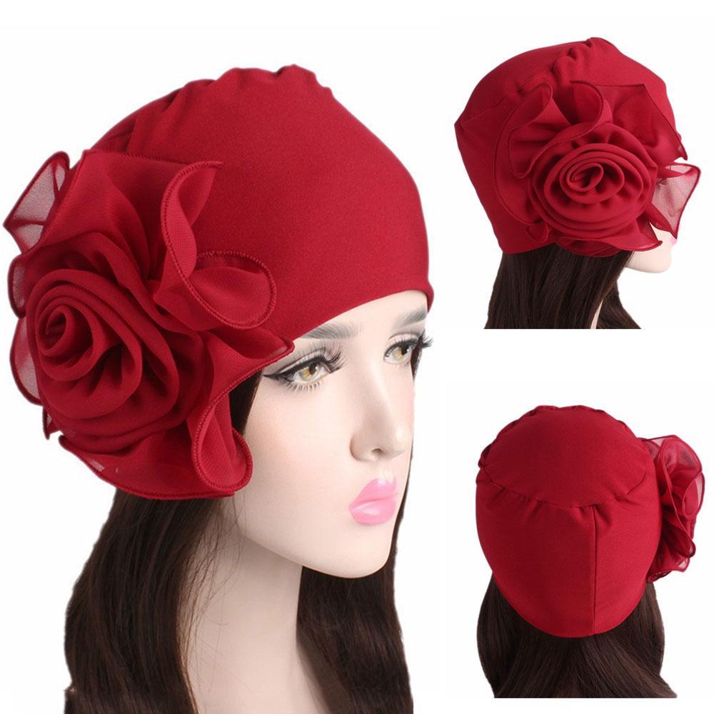 Soft Stretchy Headscarf Bonnet Cap Muslim Hijab Hair Loss Wrap Elastic Chemo Cap Flower Size Hat