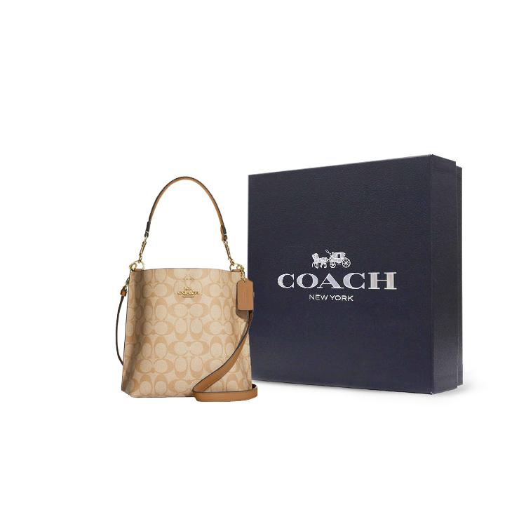 New COACH Mollie Canvas With Leather Bucket Bag, Handbag, Shoulder Bag Small Size Women's Khaki CA582-IMNLJ