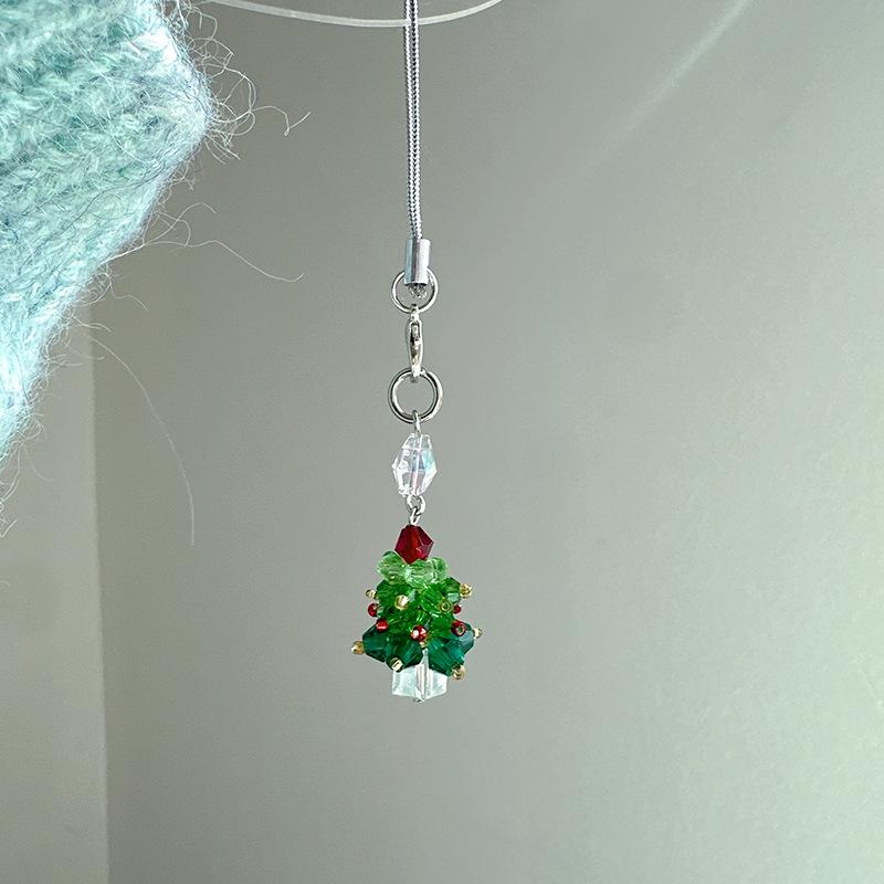 Cute Christmas Mobile Phone Straps Bead Christmas Tree Keychain Lanyard Bag Pendant Decoration Year Gift