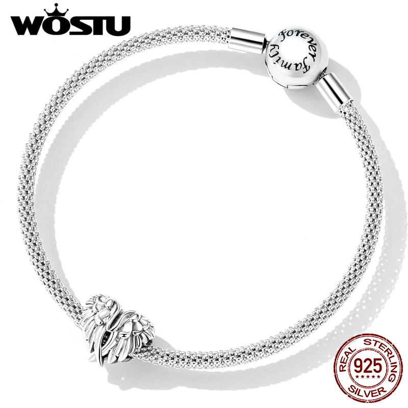 WOSTU Стерлингового серебра 925 пробы, подвеска в форме сердца и крыльев, подвеска из бисера, женский браслет, оригинальный DIY браслет, ювелирное изделие на День Благодарения, подарок