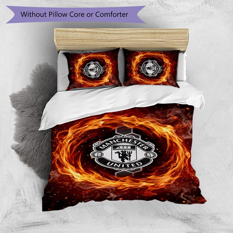 Manchester United FC Printed 3PCS Bedding Set Breathable Duvet Cover with Pillowcases Decorative Bed Linen for Bedroom Home