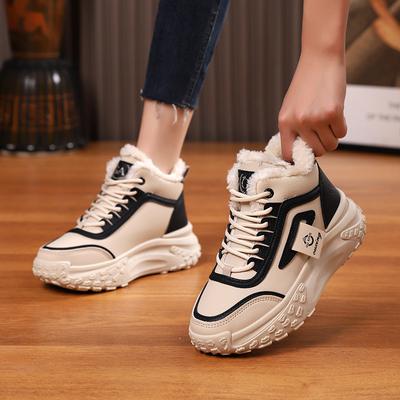 Женская обувь флисовые утепленные хлопковые туфли 2025 зима новая спортивная обувь папины кроссовки на толстой подошве теплые высокие туфли HX-Q039
