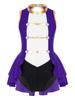 Girls Flag Raiser Performance Costume: Round Neck Cutout Back Sleeveless Leotard & Matching Feather Hat for Cosplay Dress Up