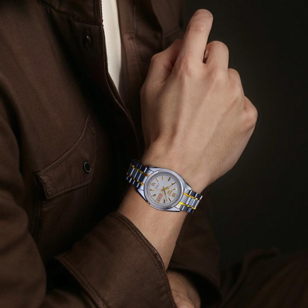 Seiko Автоматические Механические Часы с Ремешком из Нержавеющей Стали 37мм Мужские Часы Белый Циферблат SNKL57K1