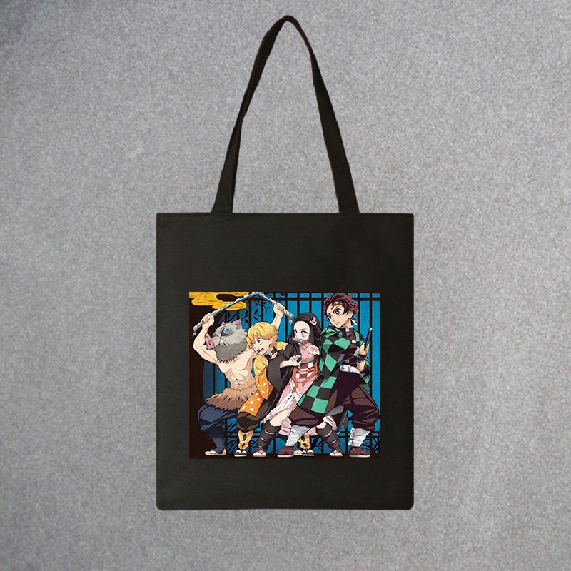 Demon Slayer, модная холщовая сумка из японского аниме, Harajuku, готический топ, женские сумки большой вместимости, винтажная сумка, белая сумка на плечо