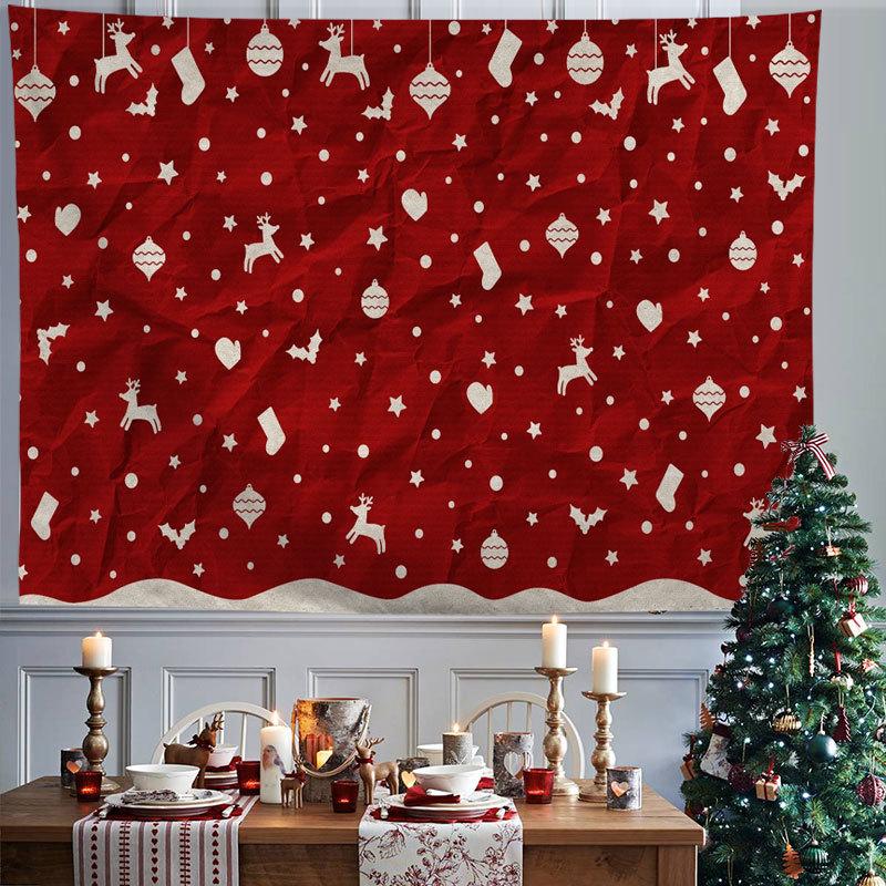 Red Xmas Christmas Snowflakes Winter Nights Fireplace Printed Pattern Tapestry Home Living Room Bedroom Wall Decoration Tapestry