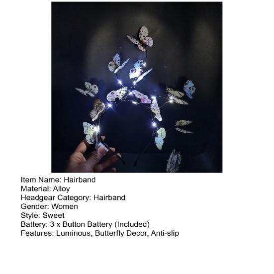 Женская рождественская лента для волос, светящаяся светодиодная подсветка, различные бабочки-чародеи, эластичная противоскользящая обруч для новогодней вечеринки, аксессуары для волос, реквизит для фотосессии