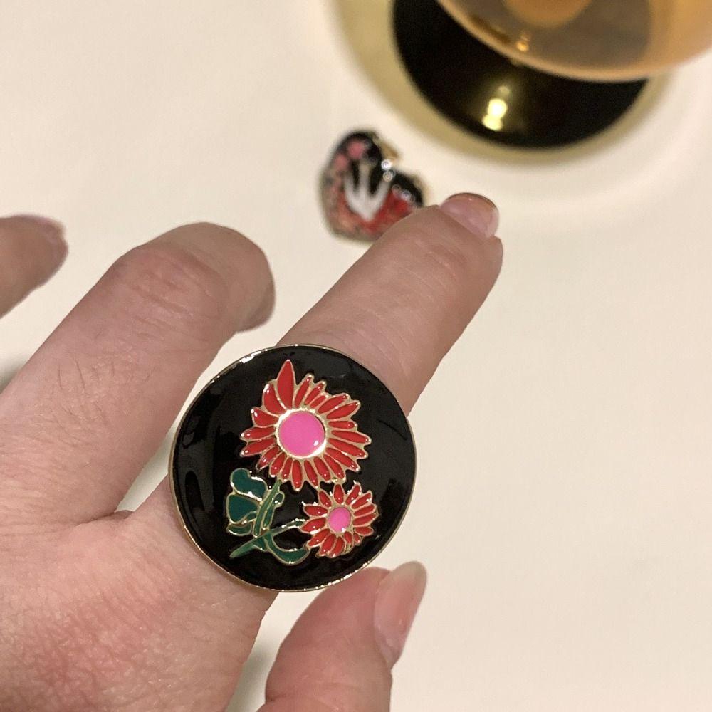 Luxury Enamel Ring Vintage Chunky Ring Personality Retro Drip Oil Ring Jewelry Gift