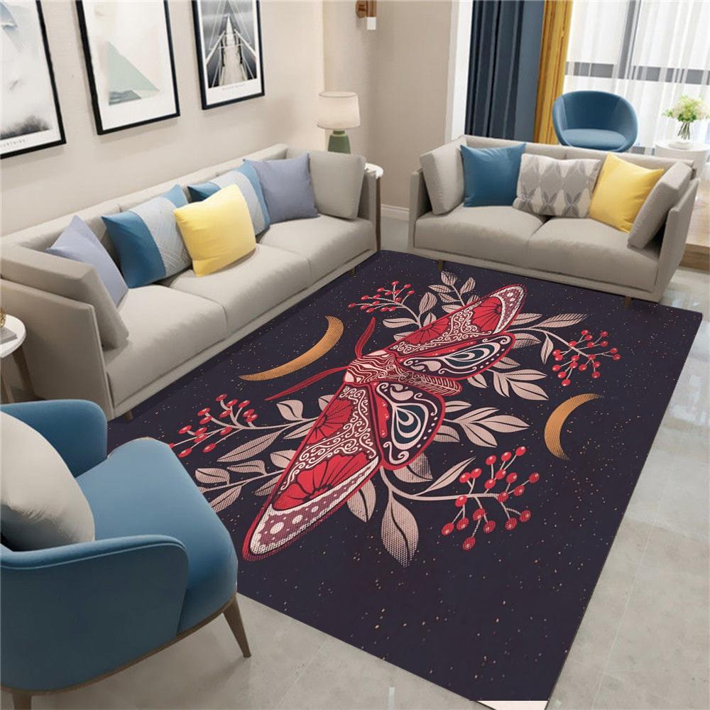 1pc Artistic Butterfly Area Rug and Moth Pattern Lunar Elements Rectangle Mat Hand Machine Made Living Room Bedroom Decoration