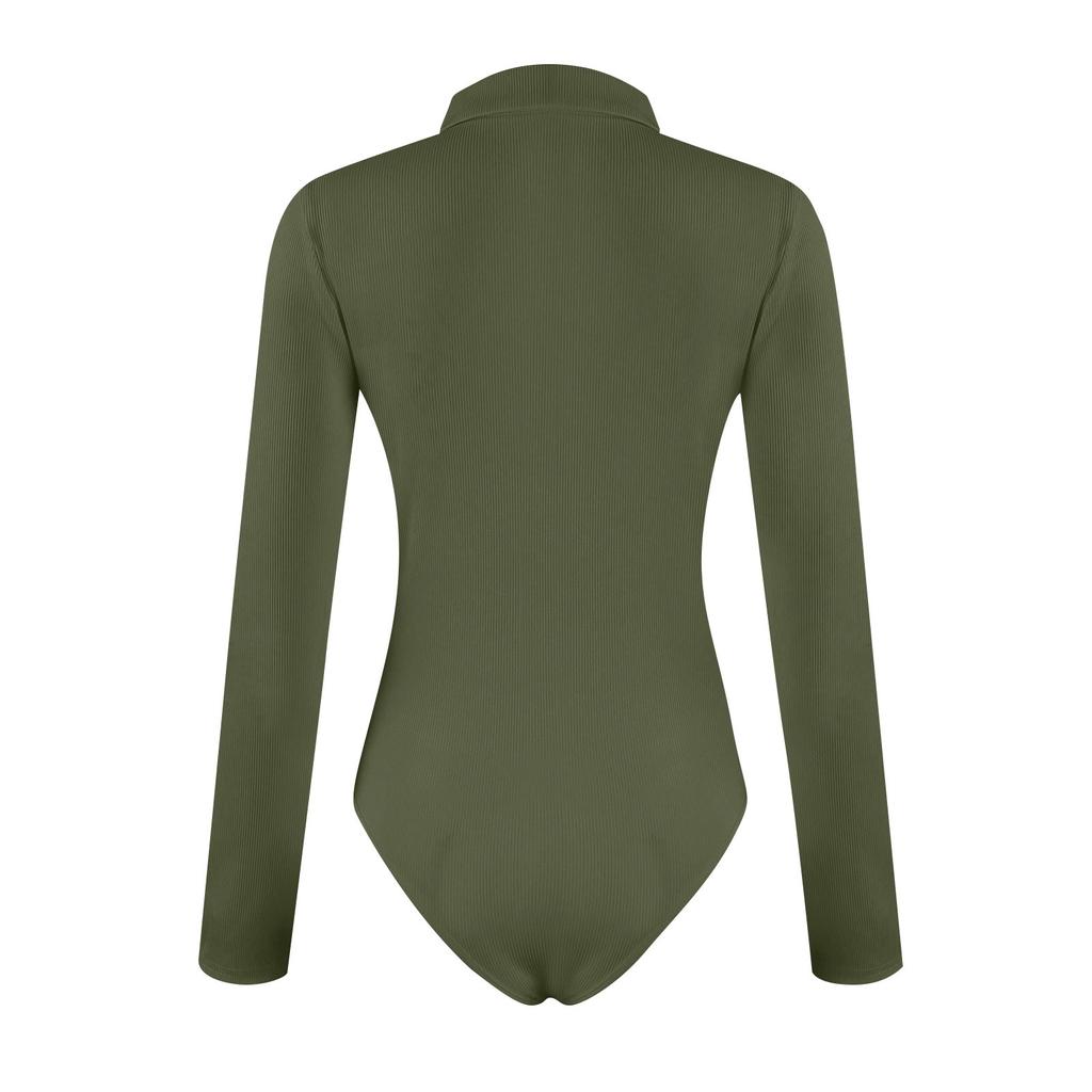 Женская цельная футболка, тонкий длинный рукав, V-образный вырез, однотонный комбинезон, топ