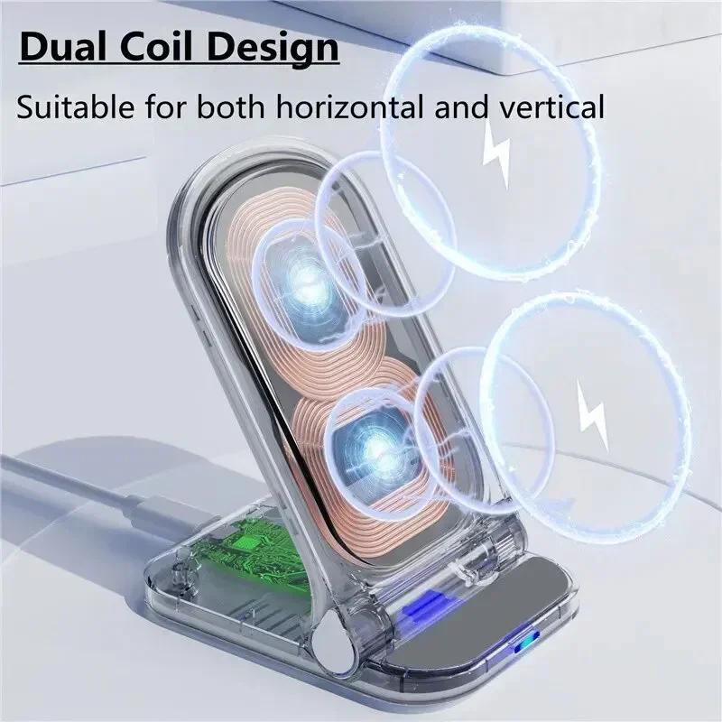 Складное беспроводное зарядное устройство, настольный портативный держатель для мобильного телефона, индукционная станция быстрой зарядки для iPhone 16 Samsung S24 Xiaomi