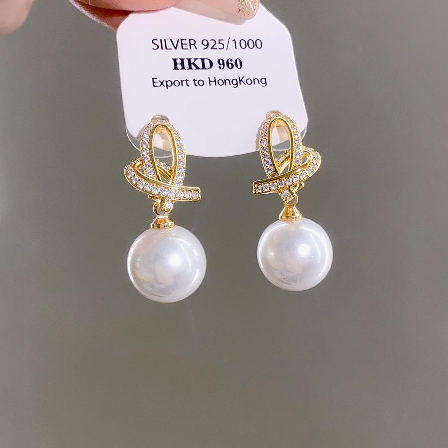 Винтажные серьги-капли с жемчугом и бриллиантовой инкрустацией - Ретро-стиль, Легкая роскошь, Высококачественный дизайн