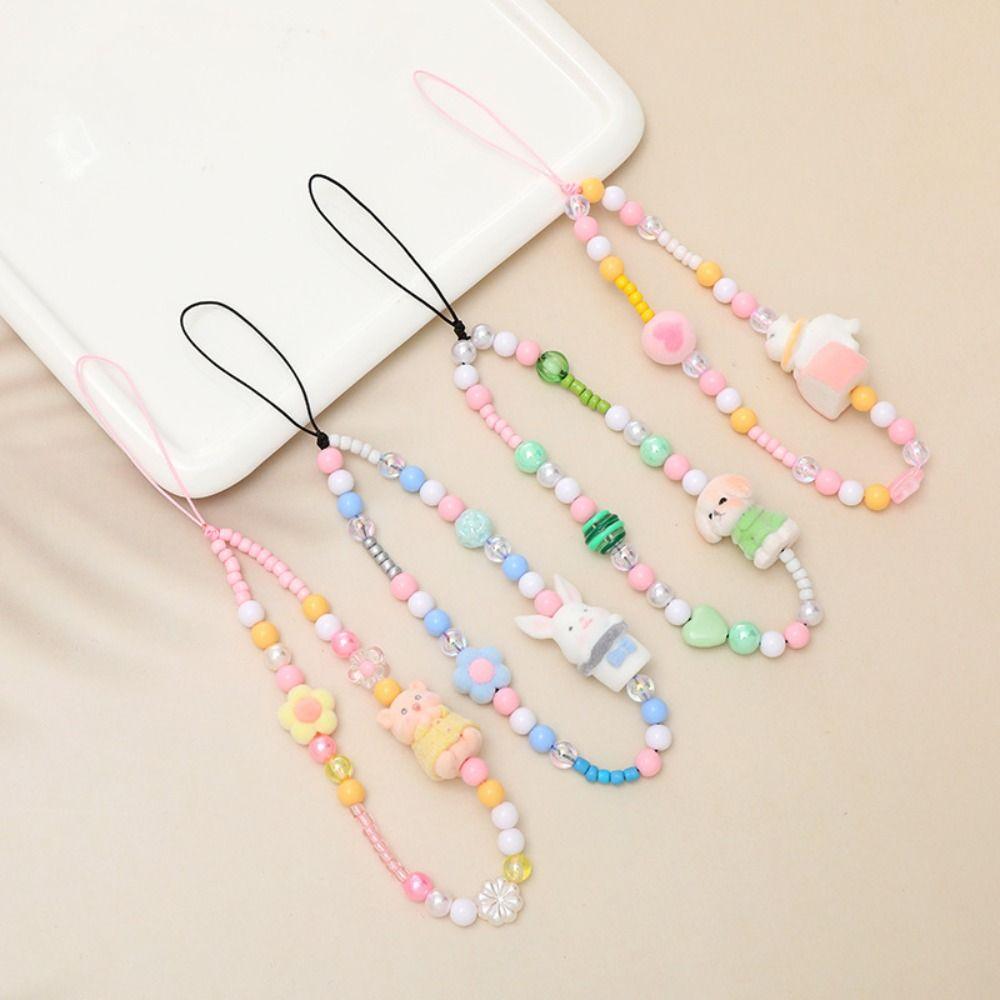 Подвеска для телефона с подвеской в виде бисера, универсальная подвеска для мобильного телефона, мультяшная цепочка для телефона с бусинами, подвеска в виде U-образного диска