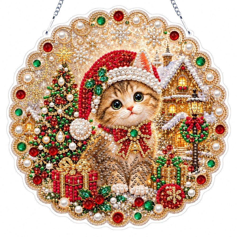 Acrylic Round Board Christmas Diamond Painting Set 5D Xmas Acrylic Pendant Home Decoration
