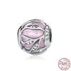 New 925 Sterling Silver Rose Girl Boy Pink Sparkle Spacer Clip Charm Bead Fit Original Fashion Bracelet DIY Jewelry for Women