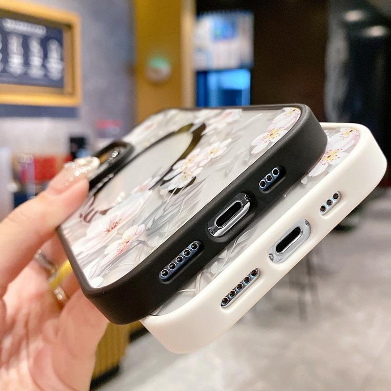 Весенний белый цветочный узор прозрачная задняя крышка для Apple iPhone 16 15 Pro Max 14 13 12 11 цветная рамка для магнитного чехла Magsafe