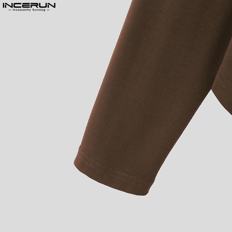 INCERUN Мужские квадратные воротники с длинным рукавом, повседневные, облегающие, нестандартные футболки, топы