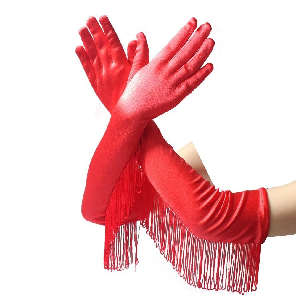 Musical Lady Long Gloves Stretch Stage Dance Mittens Simple Fringe Tassel Gloves Performance Party