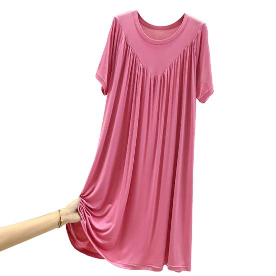 Женское летнее платье, плиссированное сплошное цветное платье с круглым вырезом и короткими рукавами, тонкий свободный пуловер длиной до колена, повседневная повседневная одежда, женское платье миди