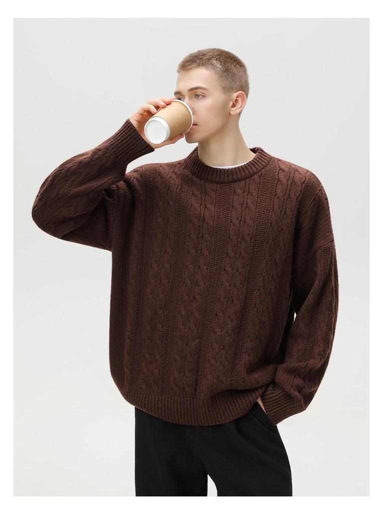 Мужской текстурированный свитер с кабельным узором и круглым вырезом - Трендовый толстый пуловер для осени/зимы, базовая универсальная верхняя одежда