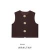 Araltay New Arrival Women's Clothing Fashion Style Fashion All-Match French Sleeveless Round Neck Vest Fastener Decoration Tops