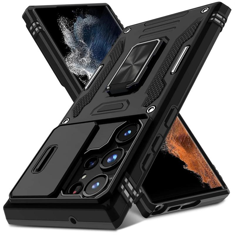 Ring Stand Rotating Slide Camera Lens Military Grade Armor Phone Case For Samsung Galaxy S26 S25 S24 S23 S22 Ultra Plus FE Cover