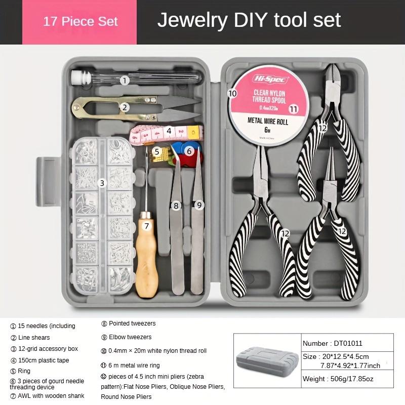 Hi-Spec 17-Piece Jewelry Making Kit, Mini Zebra Print Handle, Carbon Steel, DIY Craft Tools Set for Beading, Wire Wrapping, Bracelet Making