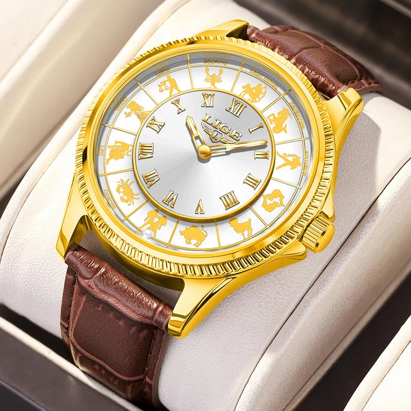 LIGE Fashion Watches Men Constellation Luxury Quartz Wristwatch 30M Waterproof Luminous Creative Gifts For Mens Watch Reloj