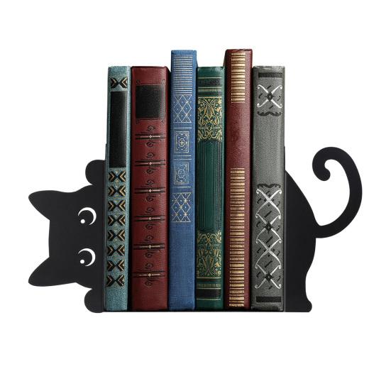 Metal Animal Bookends Black Cat/Reindeer/Dragon Book Ends for Home Office Bookshelf Desk Decor Cute Book Stopper Gifts for Women