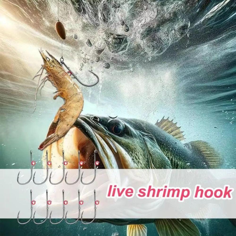 Hanging Spring Live Shrimp Fishing Hooks Carbon Steel Barbed Fishhook Catfish Bass