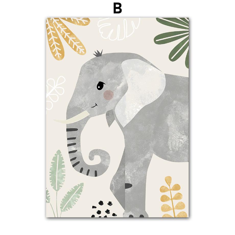 Elephant Giraffe Tiger Jungle Animals Nursery Wall Art Canvas Painting Nordic Posters And Prints Wall Pictures Kids Room Decor