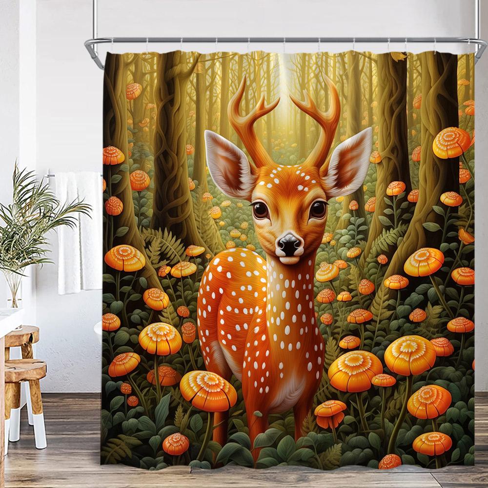 Осенний Лес Шторка для Ванной Олень Горная Корова Тигр Дикое Животное Природа Осенний Пейзаж Украшение для Ванны Полиэстер Шторка для Ванной