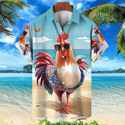 Мужские рубашки Hawaii Beach Vacation Funny Vacation Chicken Мужские рубашки с короткими рукавами Повседневные рубашки Пляжная одежда Топы Футболки больших размеров