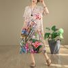 Новое винтажное платье с цветочным принтом больших размеров с коротким рукавом для женщин, повседневное свободное длинное летнее платье